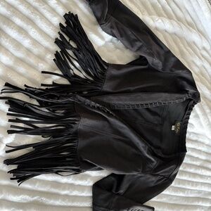 Bob Mackie Black Fringe Jacket faux suede VINTAGE